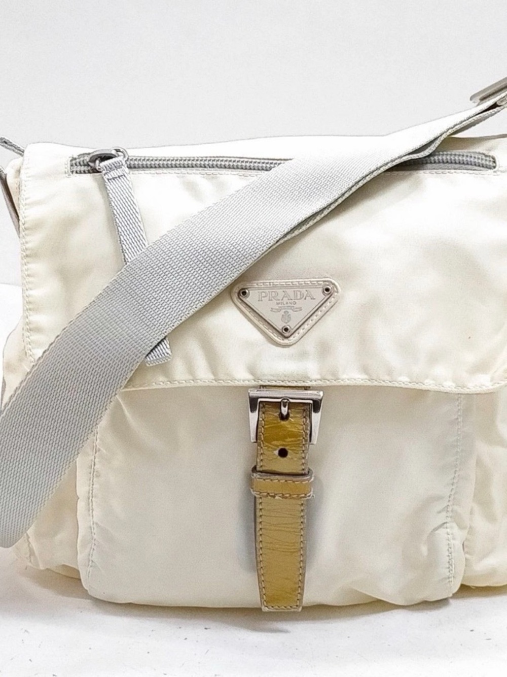 Prada Tessuto Off White Nylon Messenger Bag